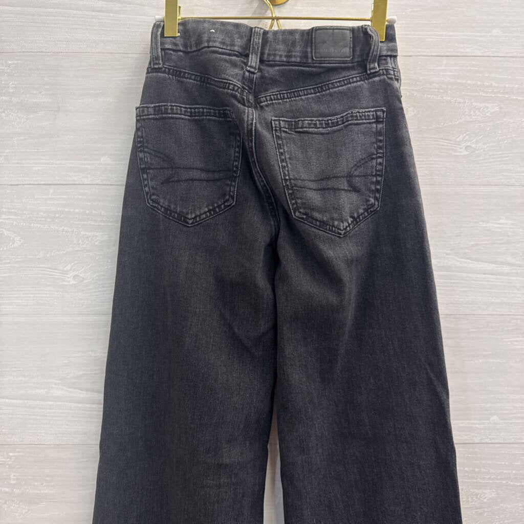 American Eagle Black Denim Curvy Super High Rise Baggy Wide Leg Jeans 000