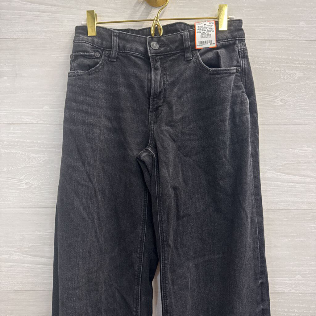 American Eagle Black Denim Low Rise Baggy Wide Leg Jeans 00