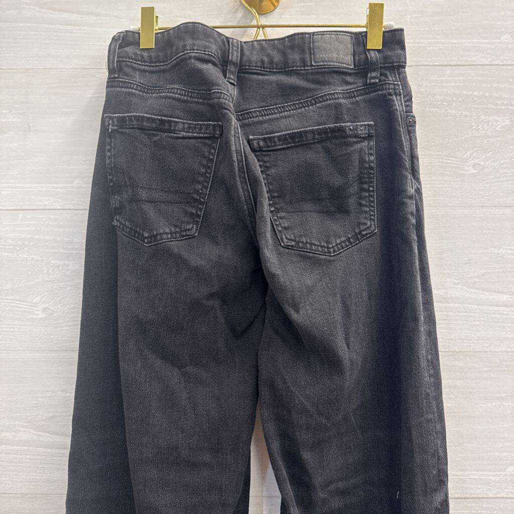 American Eagle Black Denim Low Rise Baggy Wide Leg Jeans 00
