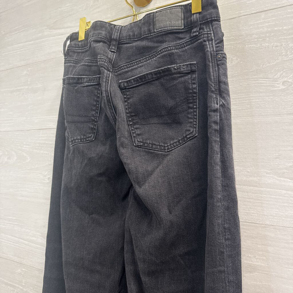 American Eagle Black Denim Low Rise Baggy Wide Leg Jeans 00