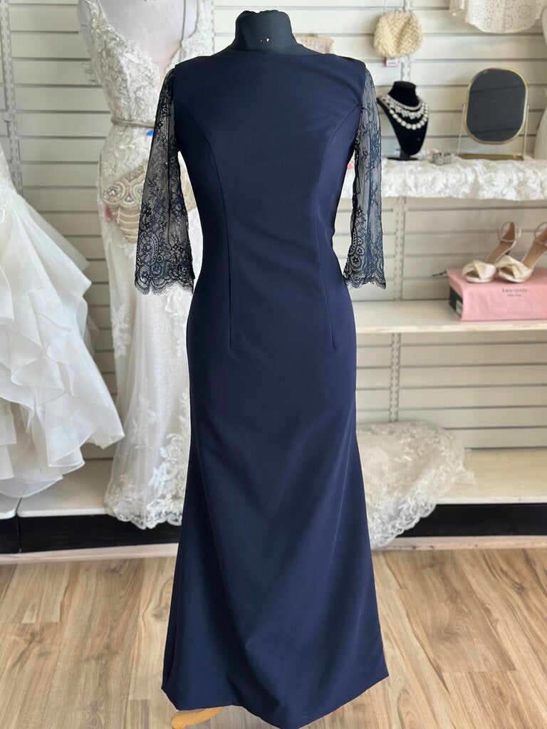 Navy Lace Sleeve Long Formal Dress 10