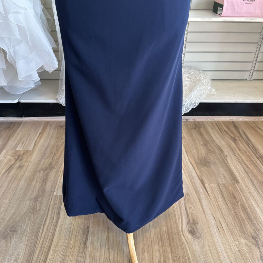 Navy Lace Sleeve Long Formal Dress 10