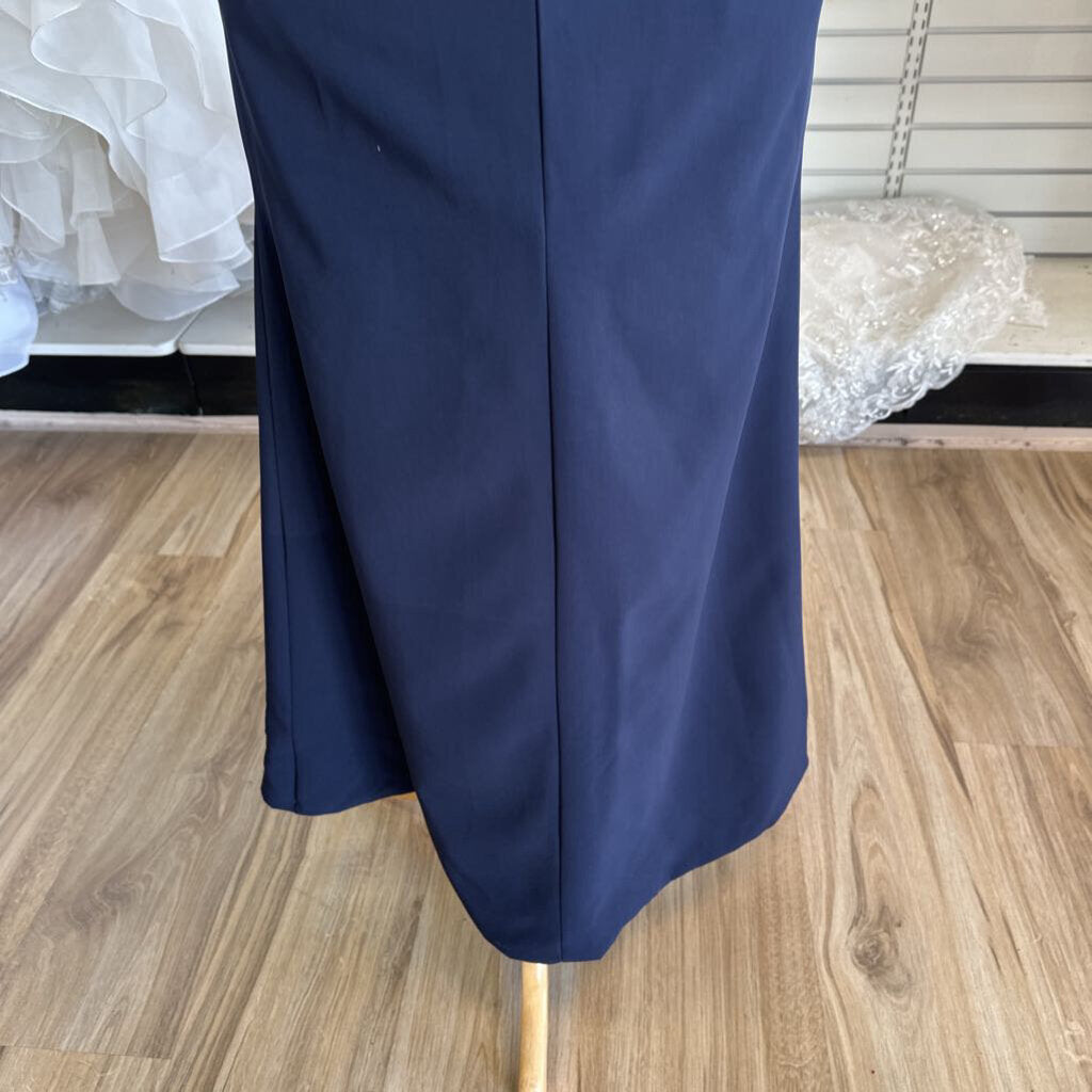 Navy Lace Sleeve Long Formal Dress 10