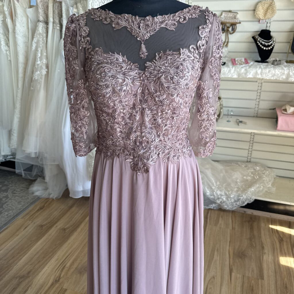 Purple Lace Sleeve Top Long Formal Dress 10