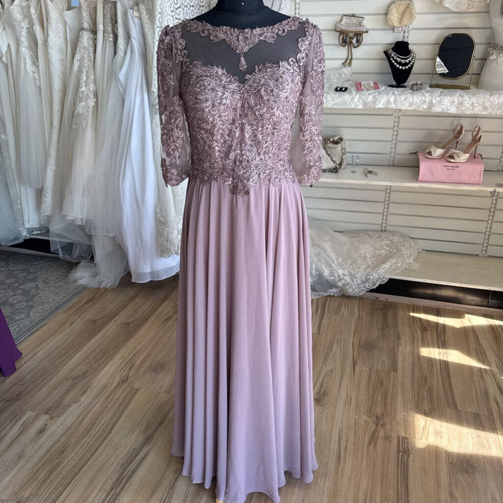 Purple Lace Sleeve Top Long Formal Dress 10