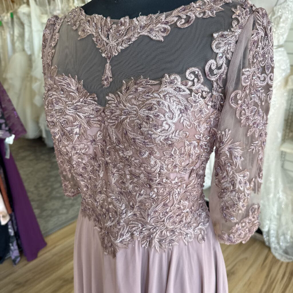 Purple Lace Sleeve Top Long Formal Dress 10