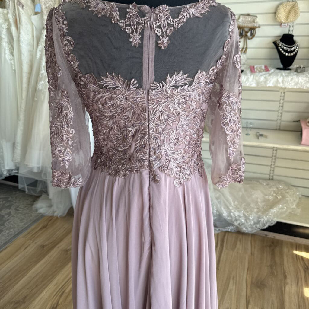 Purple Lace Sleeve Top Long Formal Dress 10