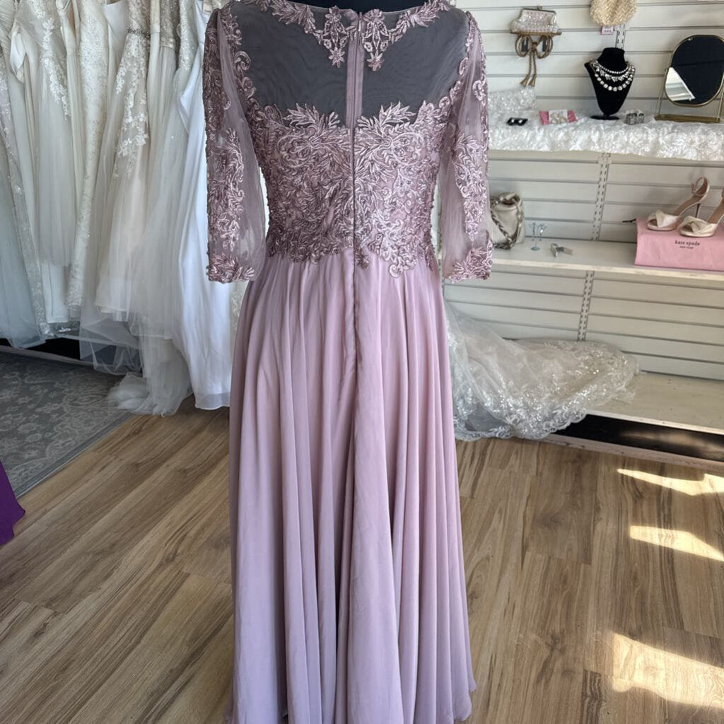 Purple Lace Sleeve Top Long Formal Dress 10