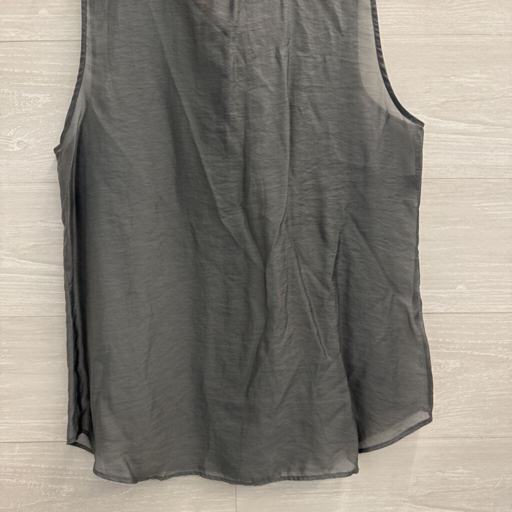 Cabi Grey Sheer Ruffle Detail Sleeveless Button Front Top Medium