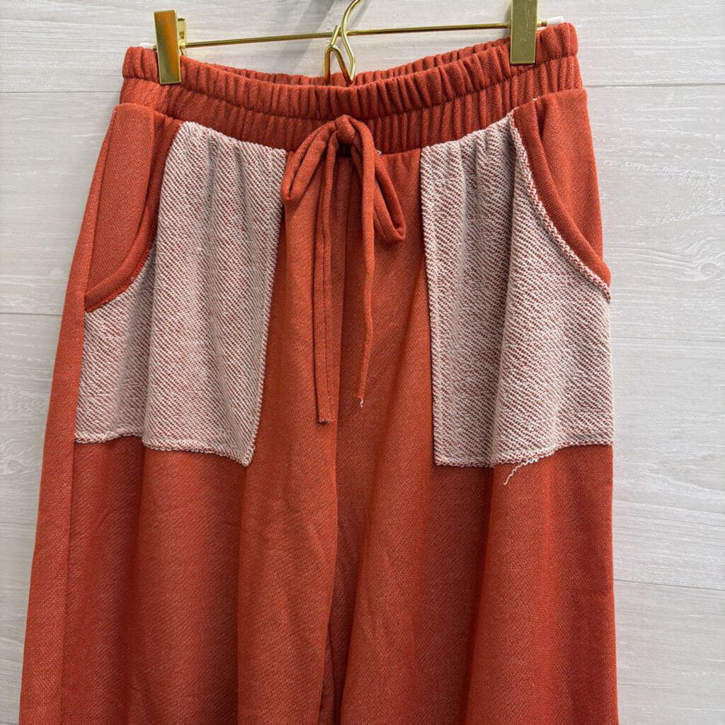 J Her Orange/ White Soft Pull On Pants Medium