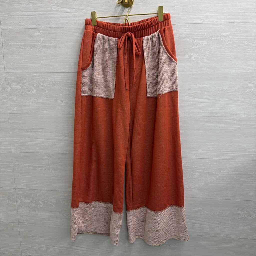 J Her Orange/ White Soft Pull On Pants Medium