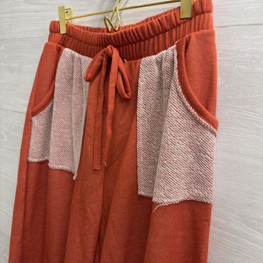 J Her Orange/ White Soft Pull On Pants Medium