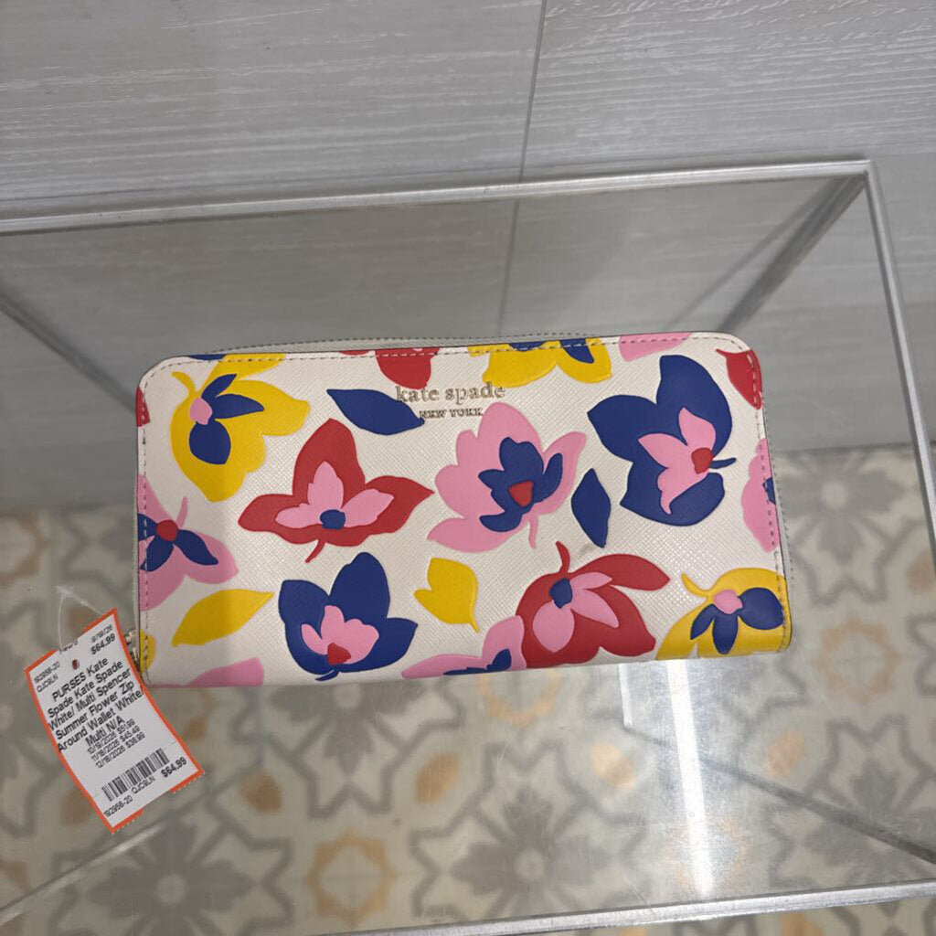 Kate Spade White/ Multi Spencer Summer Flower Zip Around Wallet