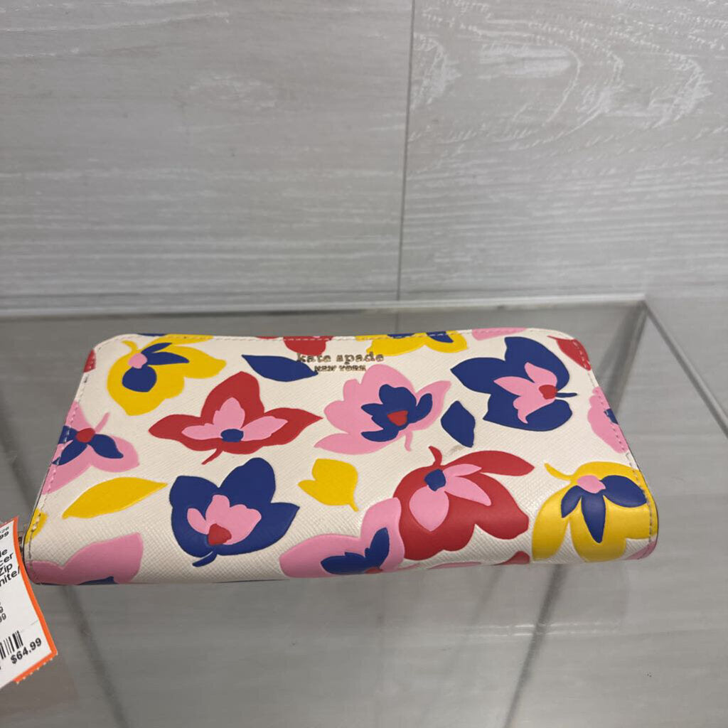 Kate Spade White/ Multi Spencer Summer Flower Zip Around Wallet