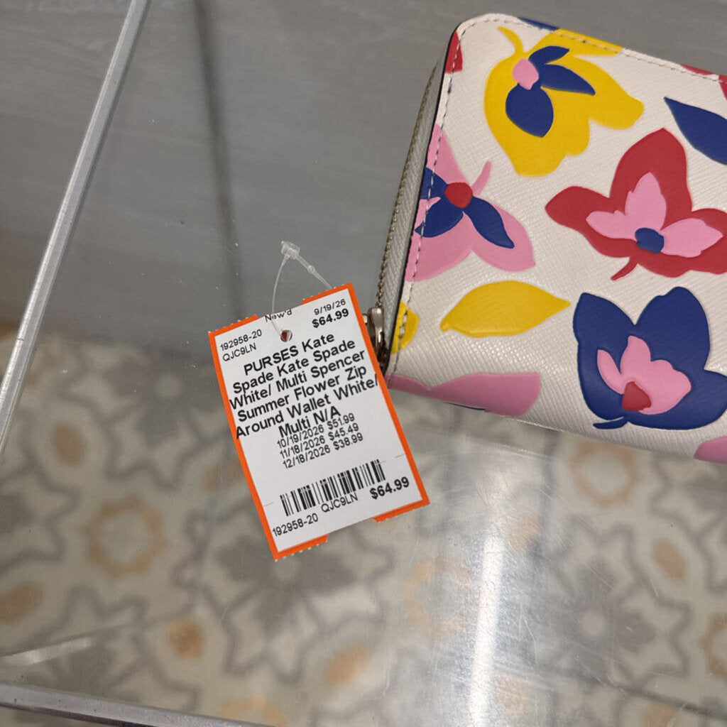 Kate Spade White/ Multi Spencer Summer Flower Zip Around Wallet