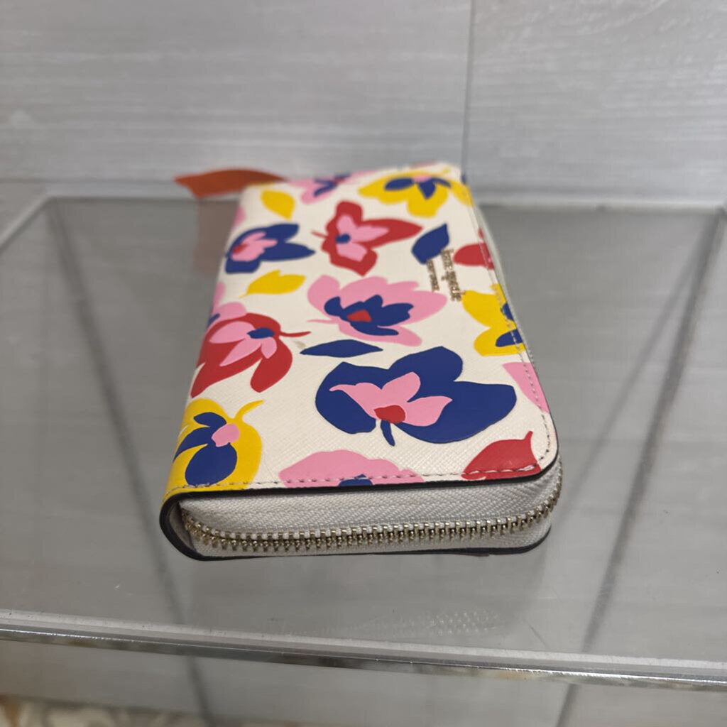 Kate Spade White/ Multi Spencer Summer Flower Zip Around Wallet
