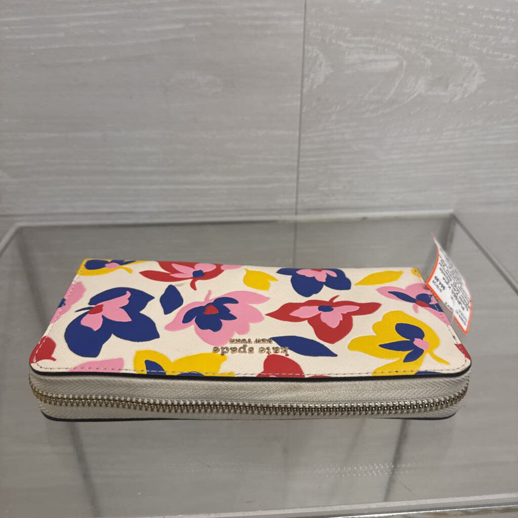 Kate Spade White/ Multi Spencer Summer Flower Zip Around Wallet