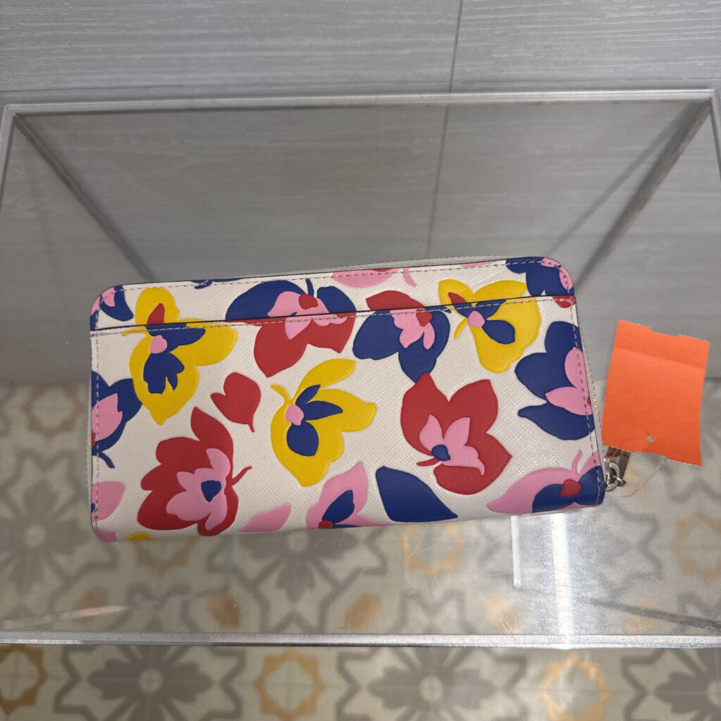 Kate Spade White/ Multi Spencer Summer Flower Zip Around Wallet