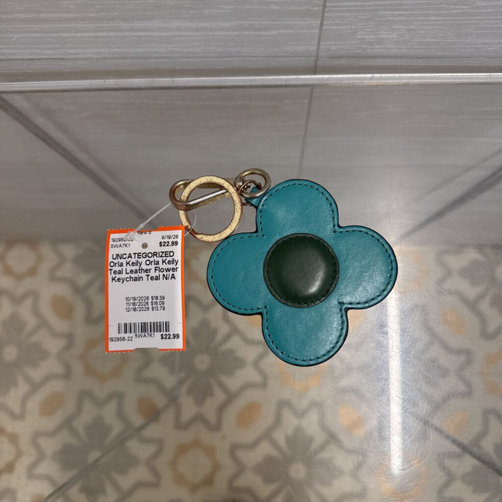 Orla Keily Teal Leather Flower Keychain
