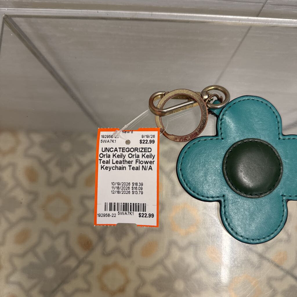 Orla Keily Teal Leather Flower Keychain