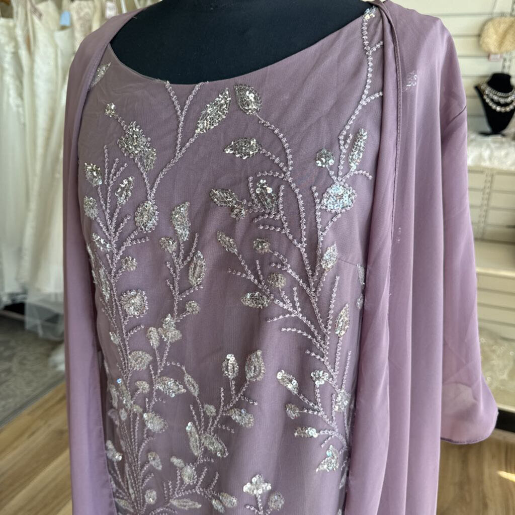 Purple Sequin Print Short Formal Dress With Jacket Large