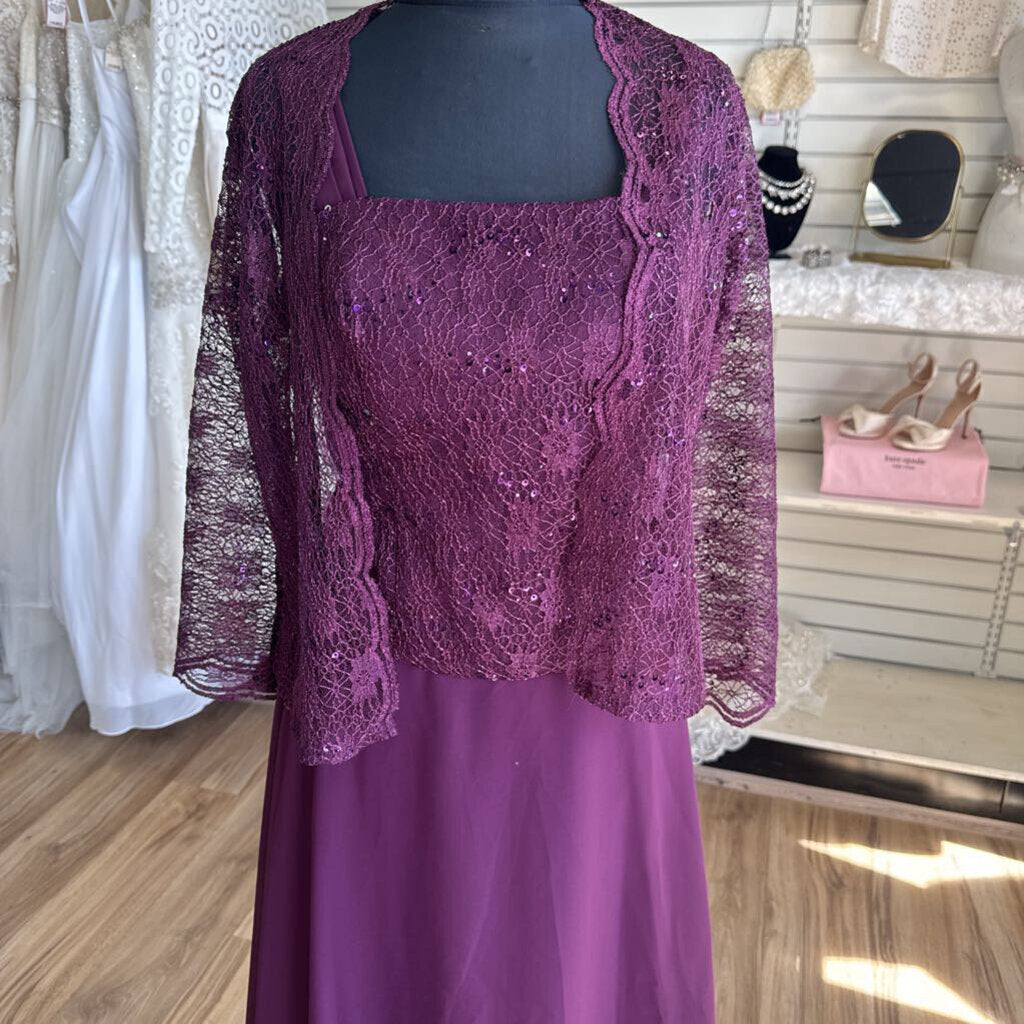 Purple Lace Top Long Formal Dress With Jacket Large