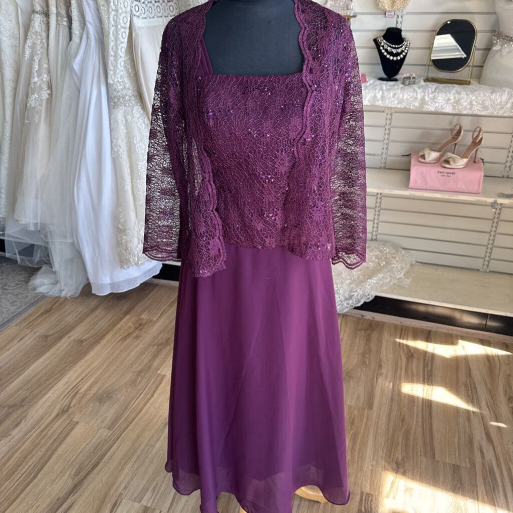 Purple Lace Top Long Formal Dress With Jacket Large