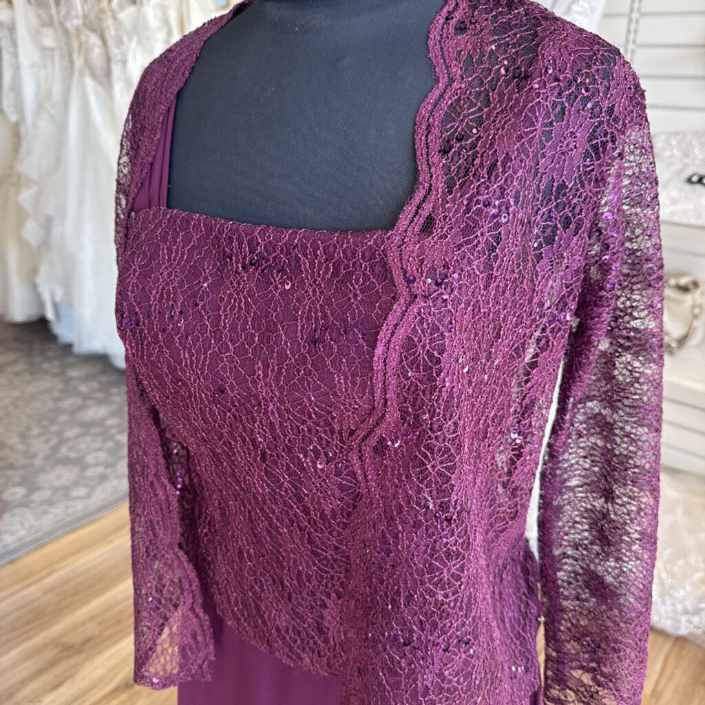 Purple Lace Top Long Formal Dress With Jacket Large