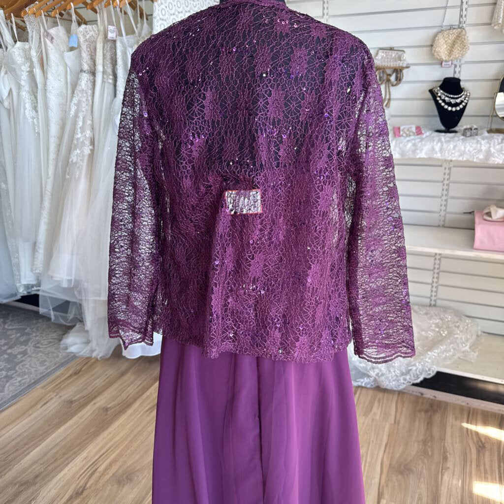 Purple Lace Top Long Formal Dress With Jacket Large
