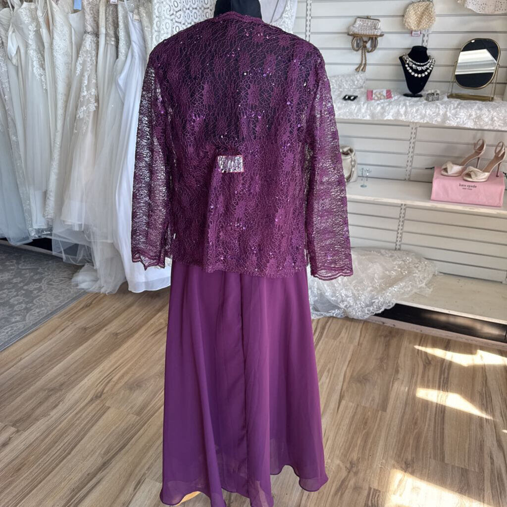 Purple Lace Top Long Formal Dress With Jacket Large