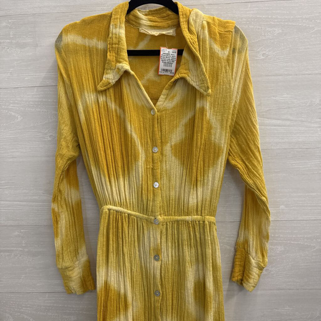 Jen's Pirate Booty Yellow Tie Dye Long Sleeve Button Front Midi Dress Medium/ Large