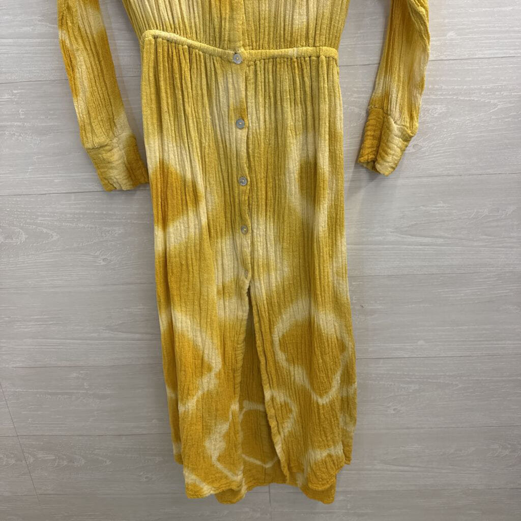 Jen's Pirate Booty Yellow Tie Dye Long Sleeve Button Front Midi Dress Medium/ Large