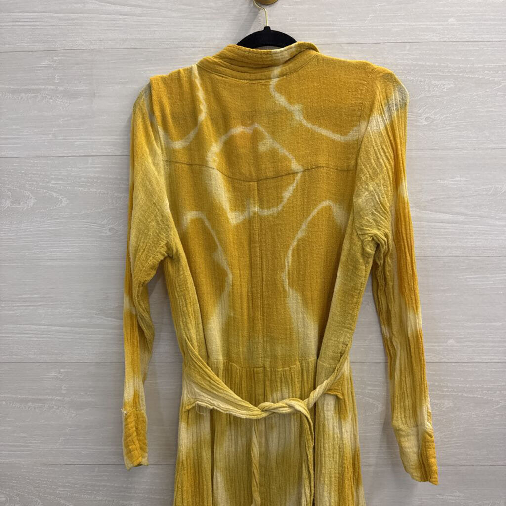 Jen's Pirate Booty Yellow Tie Dye Long Sleeve Button Front Midi Dress Medium/ Large