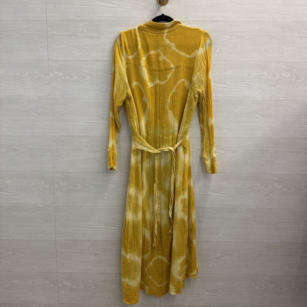 Jen's Pirate Booty Yellow Tie Dye Long Sleeve Button Front Midi Dress Medium/ Large