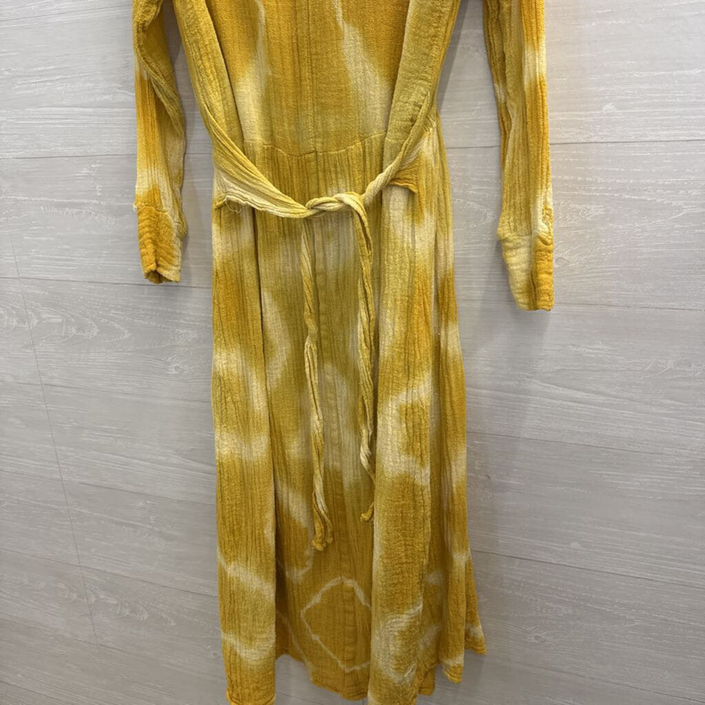 Jen's Pirate Booty Yellow Tie Dye Long Sleeve Button Front Midi Dress Medium/ Large