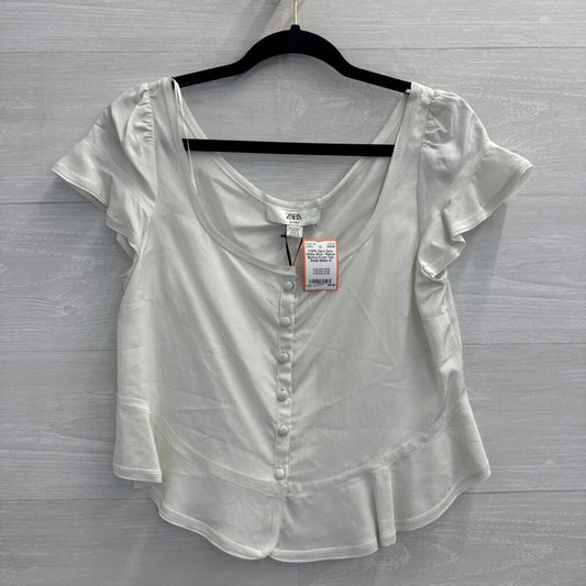 Zara White Short Sleeve Button Front Top Small