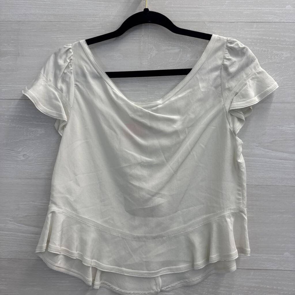 Zara White Short Sleeve Button Front Top Small