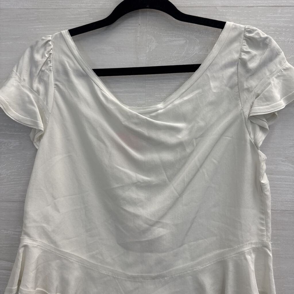Zara White Short Sleeve Button Front Top Small