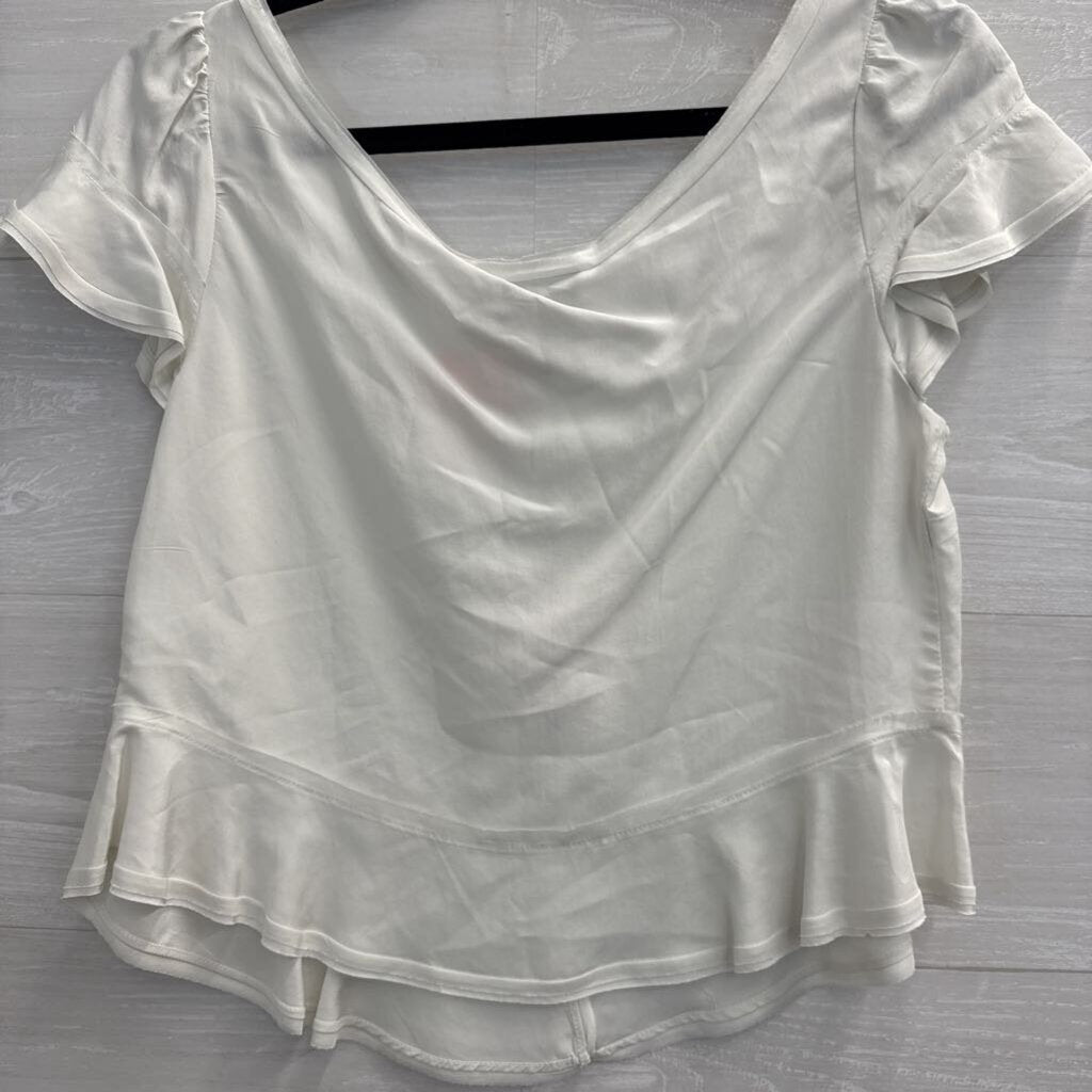Zara White Short Sleeve Button Front Top Small