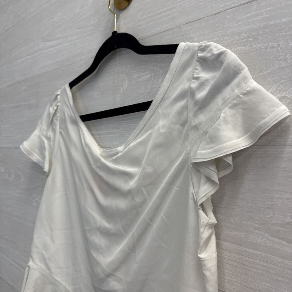 Zara White Short Sleeve Button Front Top Small