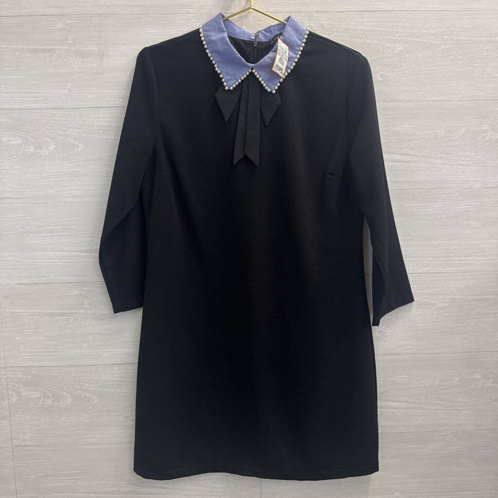 English Factory Black/ Blue Pearl Collar Long Sleeve Dress Large