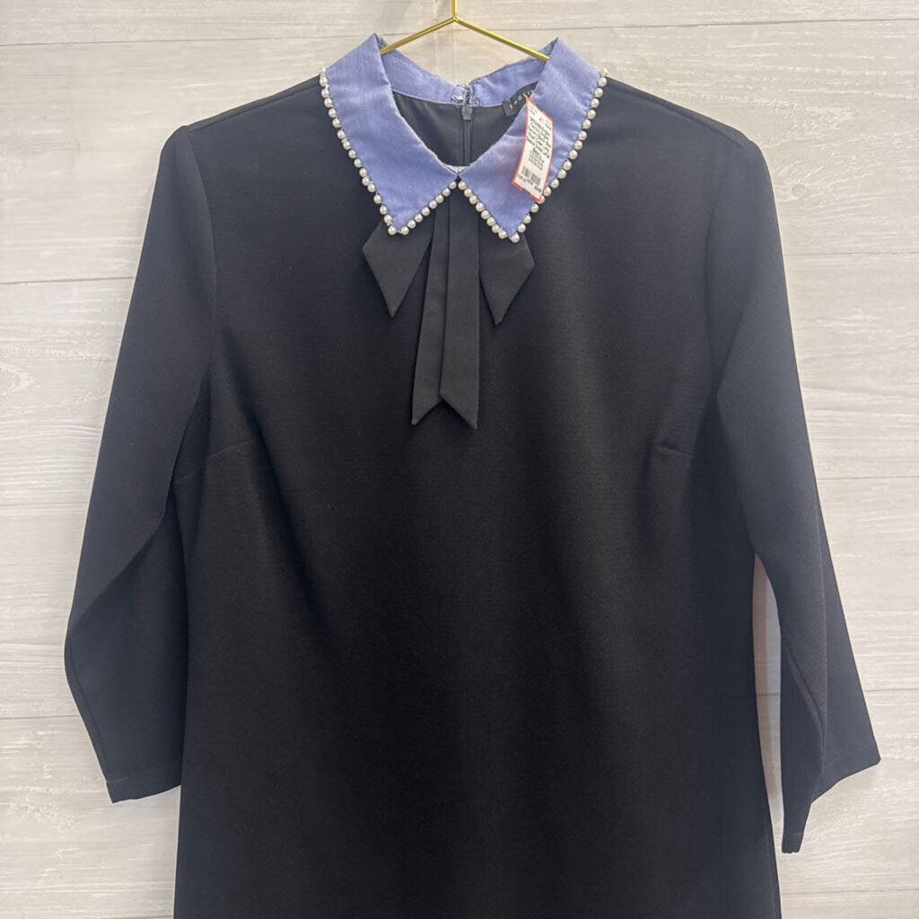 English Factory Black/ Blue Pearl Collar Long Sleeve Dress Large