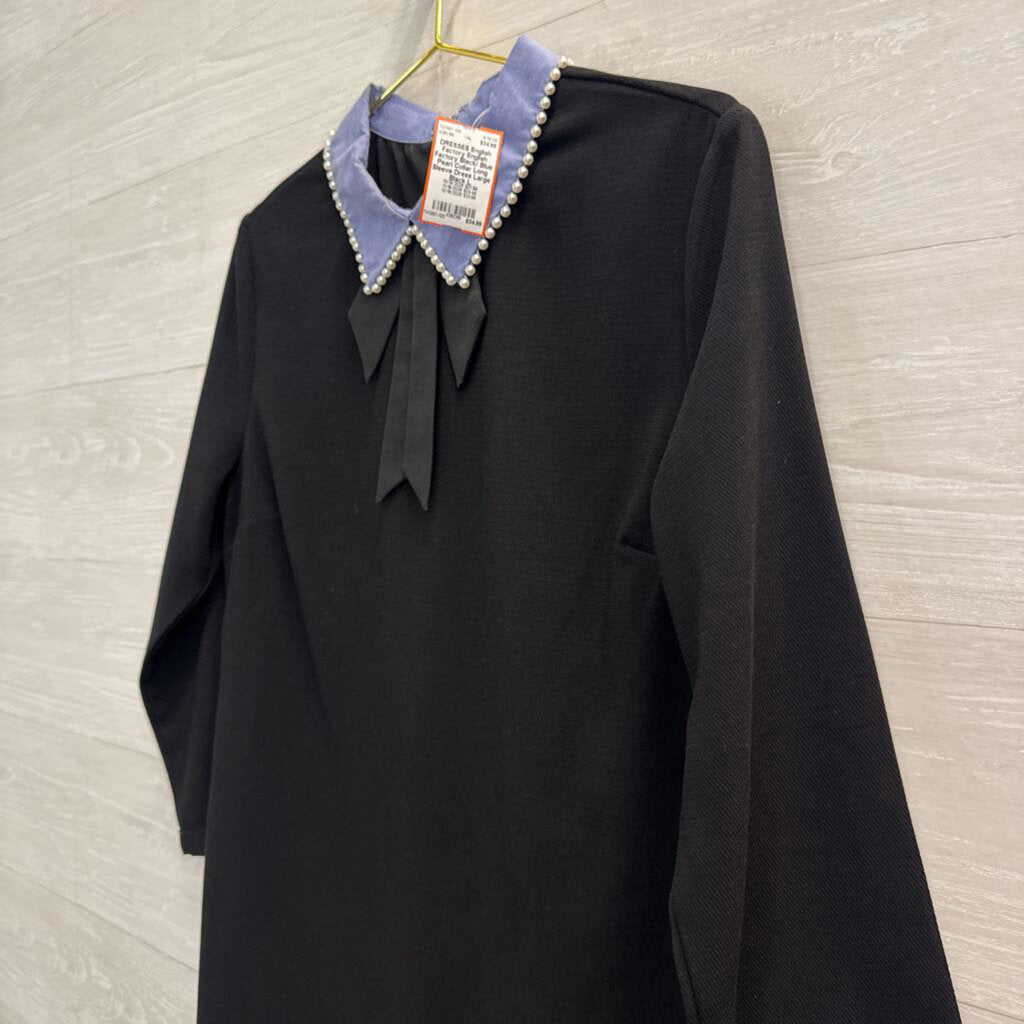 English Factory Black/ Blue Pearl Collar Long Sleeve Dress Large