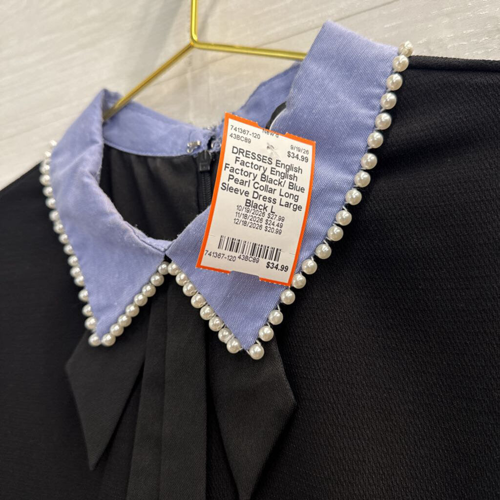 English Factory Black/ Blue Pearl Collar Long Sleeve Dress Large