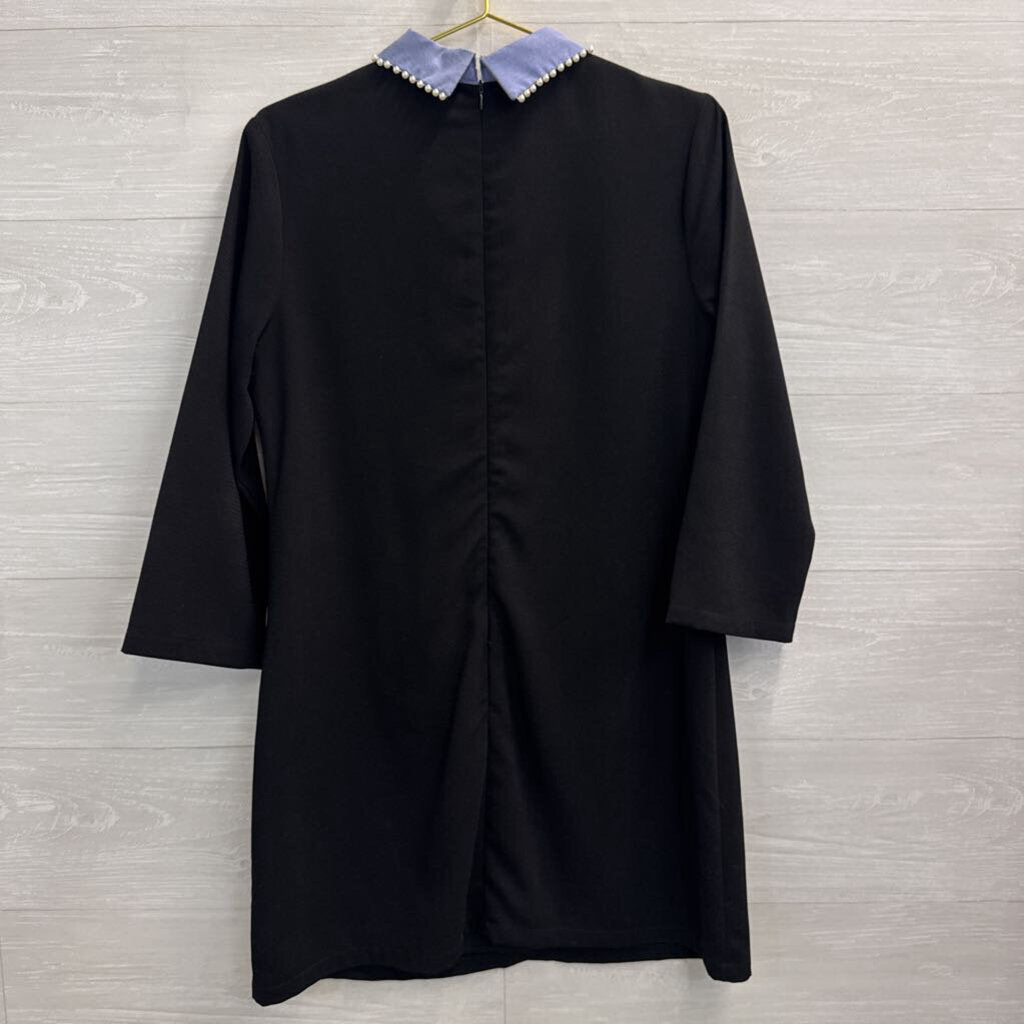 English Factory Black/ Blue Pearl Collar Long Sleeve Dress Large