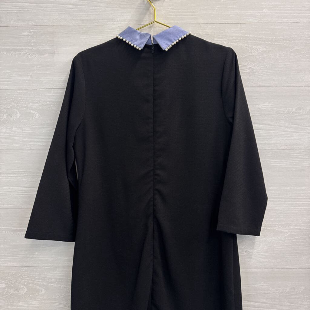 English Factory Black/ Blue Pearl Collar Long Sleeve Dress Large