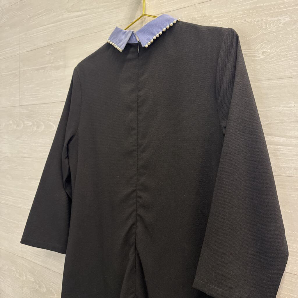 English Factory Black/ Blue Pearl Collar Long Sleeve Dress Large