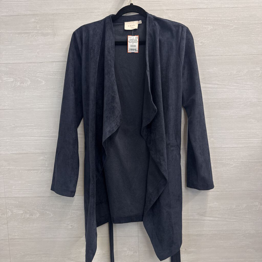 Lush Navy Suede Open Waterfall Front Jacket Small
