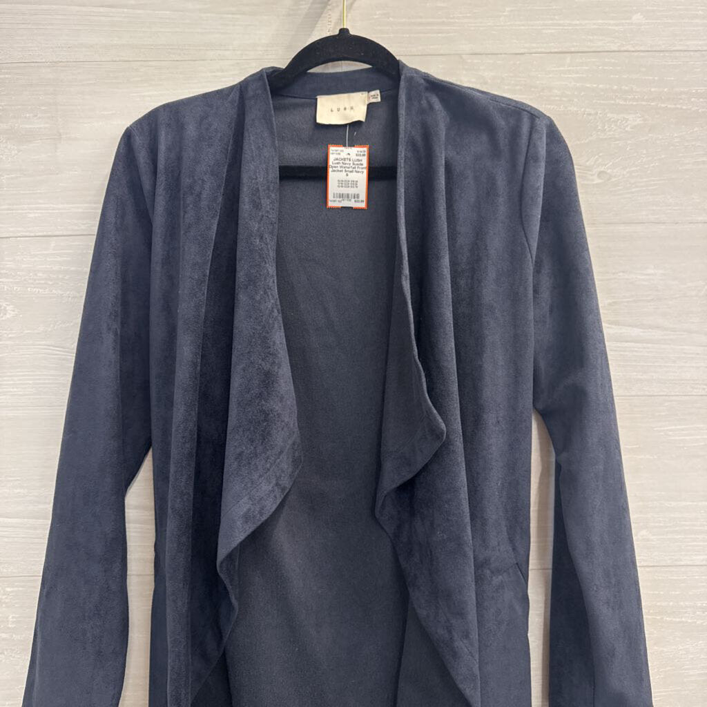 Lush Navy Suede Open Waterfall Front Jacket Small