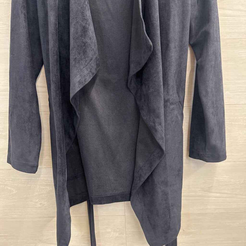 Lush Navy Suede Open Waterfall Front Jacket Small